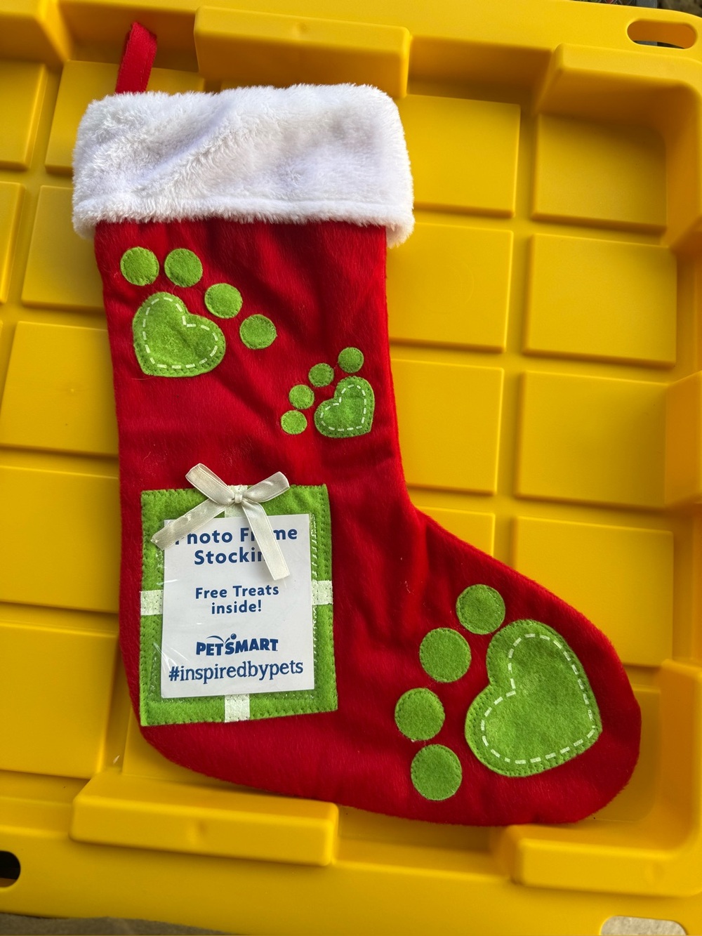Pet Smart Photo Frame Christmas Stocking Plush Pet Green Paws Red New. No Treat